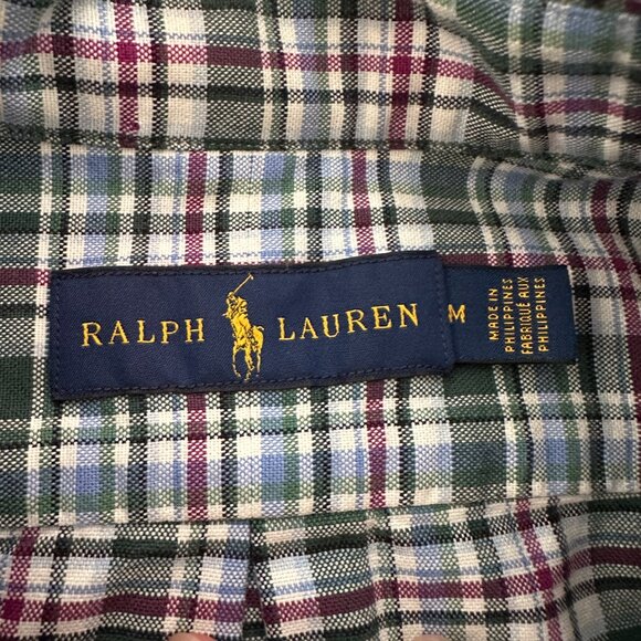 Ralph Lauren Green Plaid Button Down Long Sleeve Shirt MEDIUM Color Pony - Picture 5 of 6